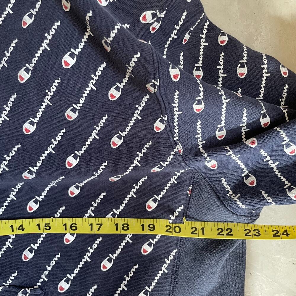 Vintage Y2K Champion Reverse Weave All-Over Logo hoodie‎ XL Streetwear Retro - Picture 7 of 8